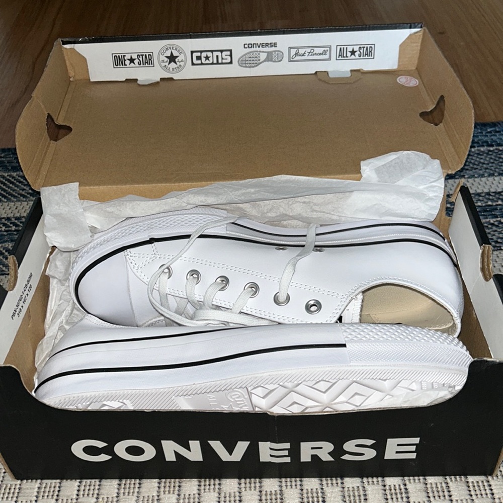 White Low-top Converse All-Star Platform Leather Sneakers